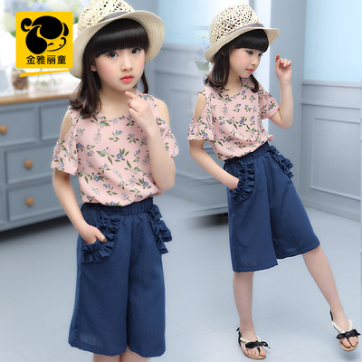 9儿童装2017新款5夏装6女童短袖短裤套装11女孩小衫8阔腿裤12岁10
