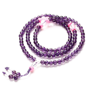 天然紫水晶108粒佛珠，手链天然粉水晶配珠手串，男女饰品