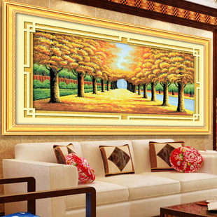 印花黄金满地十字绣客厅，大幅挂画风景系列欧室简约现代摇钱树