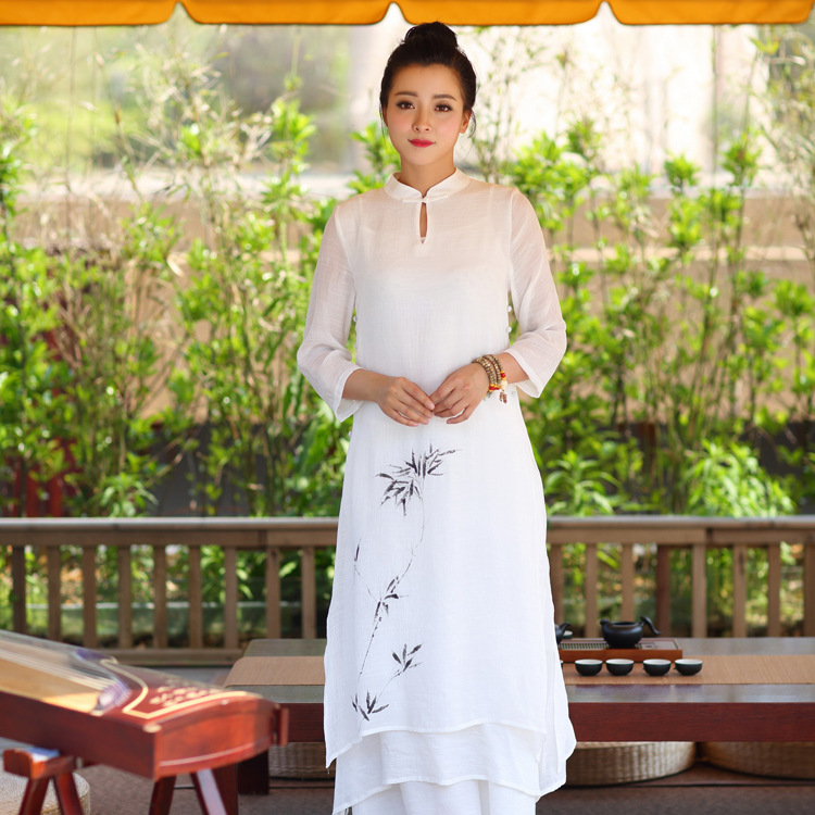 Elegant Bamboo Hand drawn literature Dancing clothes Easy Yoga suit Robe Guqin Wide leg pants Three suitin the Sports/Yoga/Fitness/Fans supplies , Yoga , Yoga clothes category - from Buy2taobao.com to provide professional Taobao agent buy service