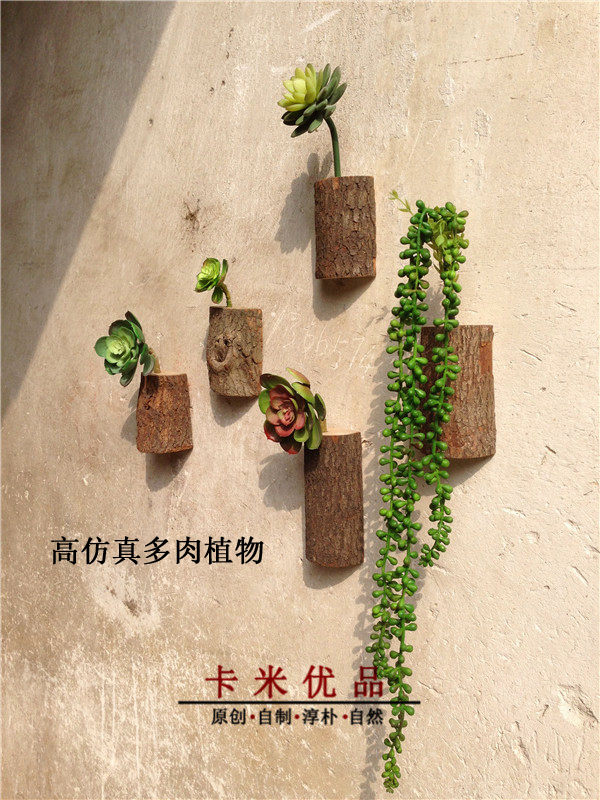 原创自制木桩花器壁挂壁饰多肉植物高仿真绿色植物装饰套装在类目 家居饰品, 壁饰中 - 来自Buy2taobao.com提供专业的淘宝代购服务