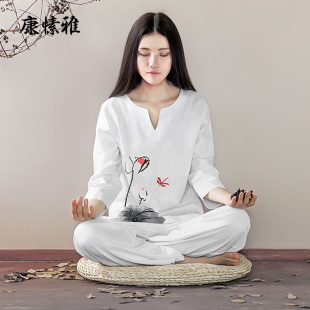 康愫雅瑜伽服女宽松白色禅修服饰，印度禅服套装禅意棉麻服佛系喻咖