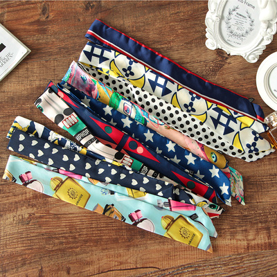 秋冬季韩版潮绸缎长领巾系绑包包 缠 手柄丝巾小丝带围巾包带女士