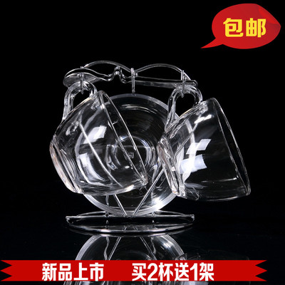 标题优化:正品透明耐热加厚玻璃杯水杯创意欧式咖啡花茶杯子套装带杯架包邮