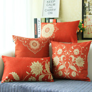红色喜庆床上用品靠垫 亚麻沙发抱枕靠枕套婚庆 古典欧式家居枕
