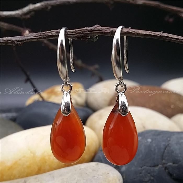 S925 Sterling Silver natural Red agate Carnelian Earrings Earrings Simplicity the republic of korea Ear Studs Thai Silver ear hook Ear clip Earringsin the Accessories/Fashion Jewelry, Earring , Earring category - from Buy2taobao.com to provide professional Taobao agent buy service