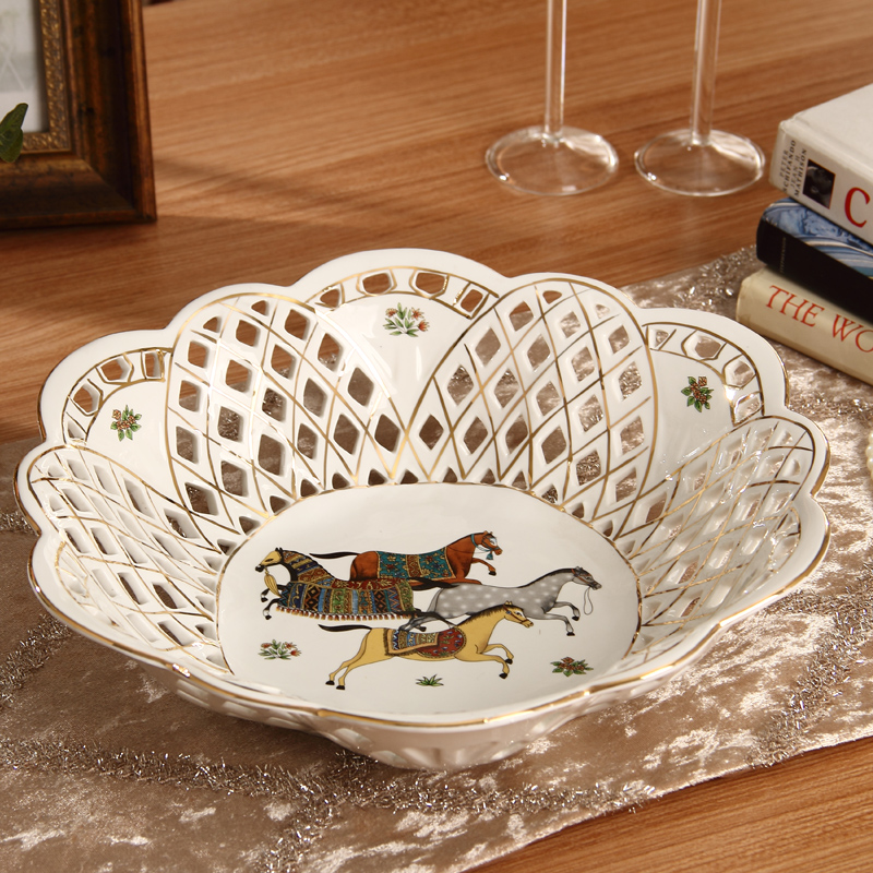 European style high-grade ceramics Hollow Fruit plate Candy dish Dried fruit tray originality Home Furnishing a living room Decoration ornamentin the Tableware , Tableware , Fruit bowl/Fruit plate/Hamper category - from Buy2taobao.com to provide professional Taobao agent buy service