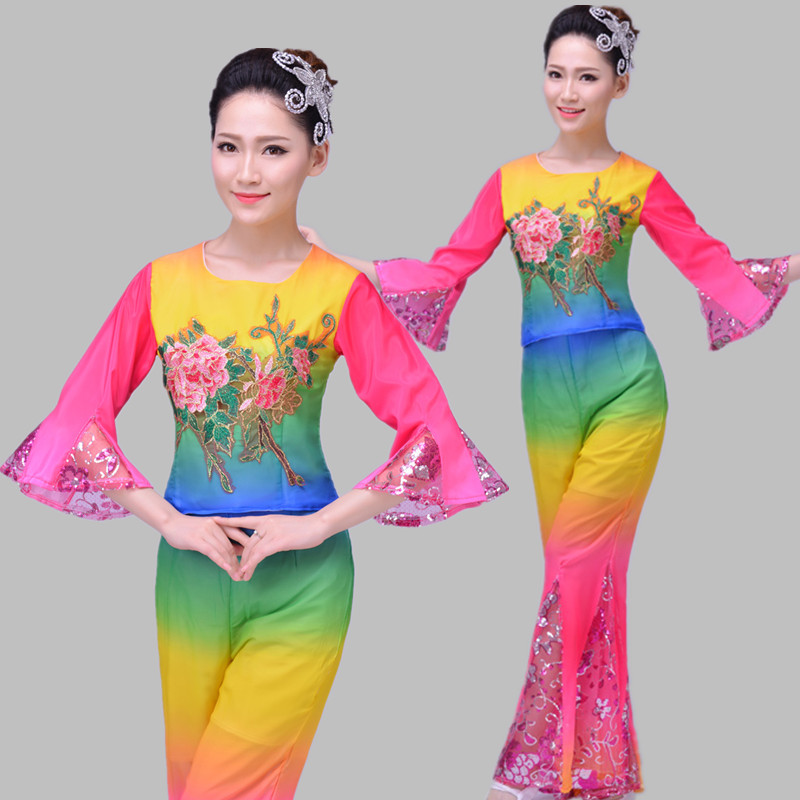 民族秧歌服腰鼓服装扇子舞广场舞民族舞蹈演出服女款特价2015新款