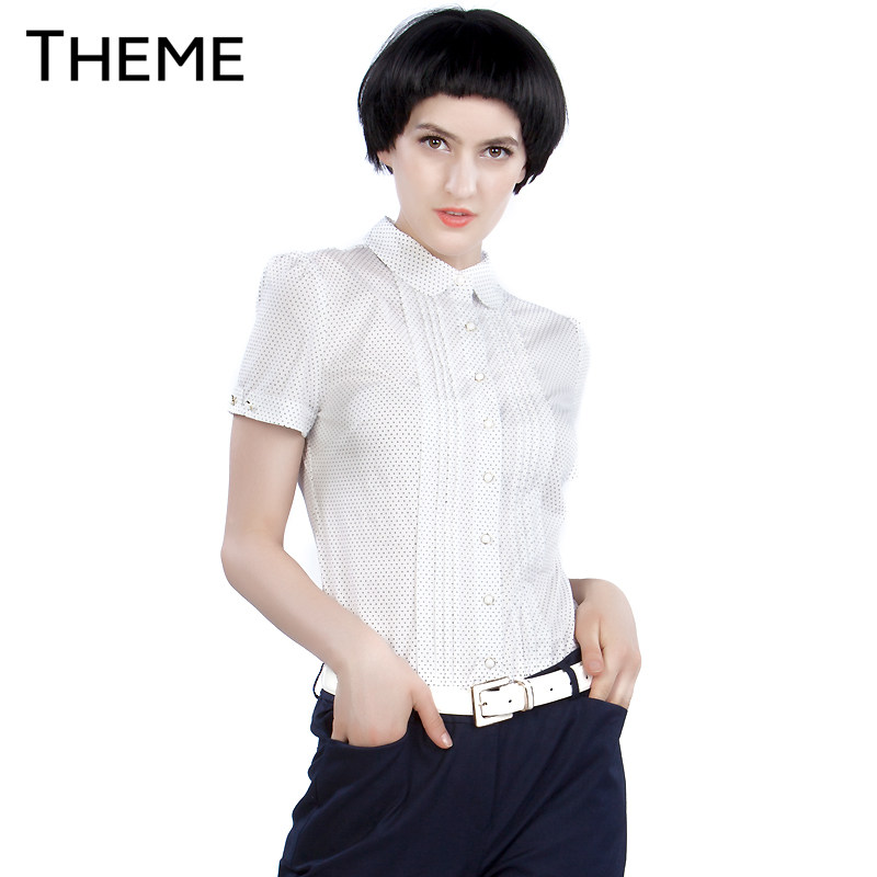 Theme  2014夏季新款OL通勤修身百搭波点短袖衬衫上衣