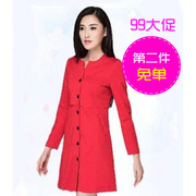 2018韩版大红色中长款风衣无领显瘦女春秋商务长袖反季