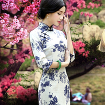 Chinese ethnic costume classic new improved daily Ms. long-sleeved cotton in autumn cheongsam dress temperament retro