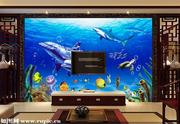 3d大型壁画儿童房卧室立体海底，世界海豚鱼类餐厅电视背景墙纸壁纸
