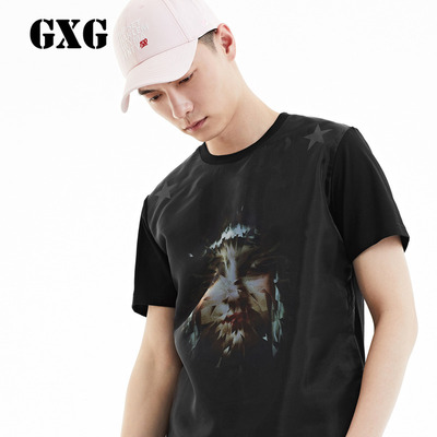 GXG男装 2017夏季商场同款时尚潮流黑色圆领