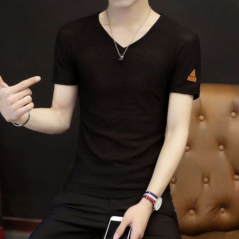 Borneol motion ventilation men's wear T-shirt Quick drying Hollow Short sleeved V-neck leisure time Easy half sleeve enlarge Add fertilizerin the Men's clothing, T-shirt category - from Buy2taobao.com to provide professional Taobao agent buy service