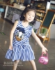 韩国高级女童装夏装蓝白色条纹，儿童无袖纯棉，凉爽连衣裙子
