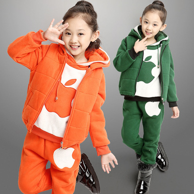 标题优化:童装女童冬款2014新款韩版童套装中大儿童苹果卫衣三件套