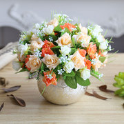 小玫瑰客厅餐桌花瓶仿真花，套装假花绢花，家居装饰花艺盆栽摆设摆件