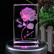 创意3d内雕水晶玫瑰花，刻字摆件情人，生日礼物送女朋友音乐盒小夜灯