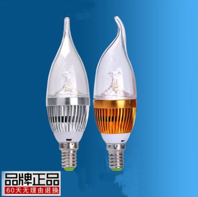 标题优化:2只装LED蜡烛灯拉丝 水晶灯泡 3W节能灯拉尾 E14小螺口