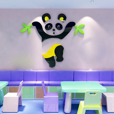熊猫儿童房宝宝幼儿园水晶亚克力3d立体墙贴画纸卡通卧室墙壁装饰