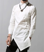 春夏韩版宽松衬衫，个性青年外套中长款长袖，衬衣发型师男潮