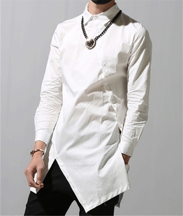 春夏韩版宽松衬衫个性青年，外套中长款长袖衬衣发型师男潮