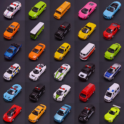 儿童玩具仿真回力合金车模警车巴士小汽车模型