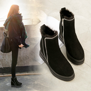 冬季雪地靴女短靴内增高坡跟韩版百搭休闲鞋，厚底短筒加绒棉鞋靴子