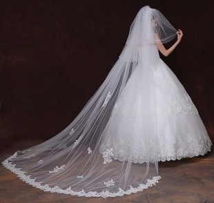 新娘拖尾头纱韩式蕾丝多层3米超长款软纱结婚主婚纱超仙拍照