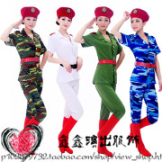 军旅演出服装舞台女兵表演服长袖舞蹈裙，迷彩裙套装广场舞军鼓服装