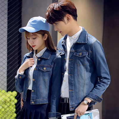 情侣装春装修身牛仔夹克外套短款纯色情侣牛仔