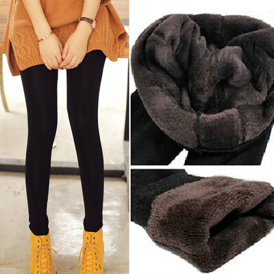 加绒打底裤外穿 冬季女士不起球一体裤韩版踩脚打底裤 加厚珍珠绒