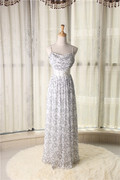 洛森d021白色星星印花复合丝，雪纺长款连衣裙沙滩，裙波西米亚钉珠
