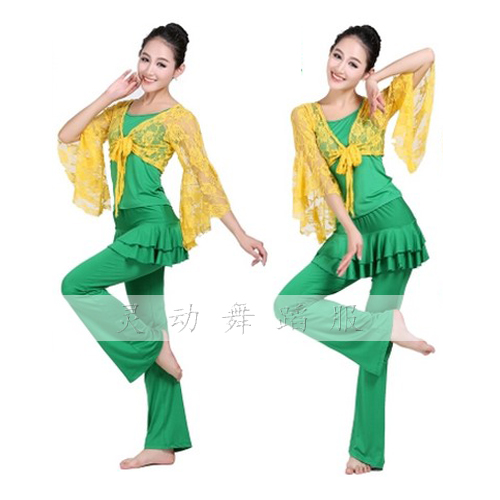 新款周思萍广场舞套裙广场舞蕾丝披肩裙裤女拉丁舞大码练习套装