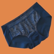 出口蓝色无痕内裤中腰蕾丝，镂空透明性感，三角裤纯棉裆速干透气气质