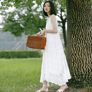 韩国孕妇长裙刺绣，蕾丝连衣裙无袖夏装孕妇装白色，气质雪纺裙子