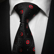 ptahatum宴会领带真丝领带男红黑色圆点正装商务结婚领带套装