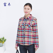富木春季 女式纯棉格子衬衫 CF305N 长袖4L