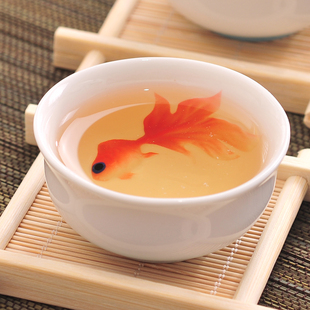 花水木珐琅瓷手工彩绘，茶杯创意立体鱼陶瓷，小茶杯品茗茶碗杯茶道