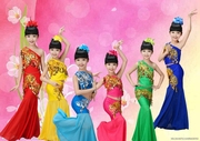 六一儿童傣族舞蹈服孔雀舞，演出服装女童少儿，傣族鱼尾裙傣族舞长裙