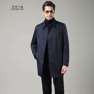 上下架计划:2014新款男士中长款风衣英伦休闲加肥外套中年宽松纯棉翻领风衣男