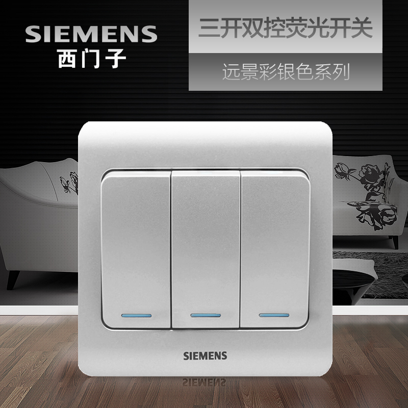 西門子三開雙控開關插座面板 遠景彩銀家用電燈牆壁三聯熒光開關在類目 電子/電工, 開關, 雙控開關中 - 來自Buy2taobao.com提供專業的淘寶代購服務