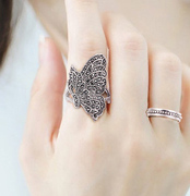 夸张宽面大戒指女复古镶钻蝴蝶食指中指，个性饰品指环戒子