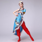 藏族舞蹈演出服装 宝蓝色藏服蒙古族舞台表演服民族舞蹈服装