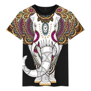 中国风男装短袖T恤复古民族风麒麟泰国大象图案潮牌大码印花衣服