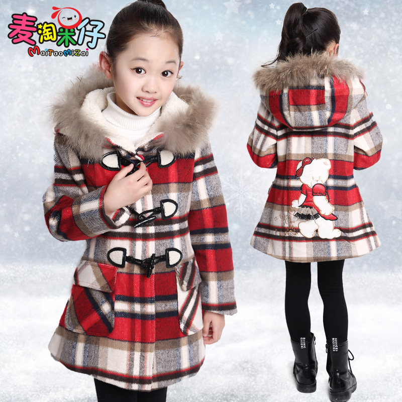 童装女童冬装毛呢外套韩版中大童加厚夹棉连帽中长款儿童呢子大衣