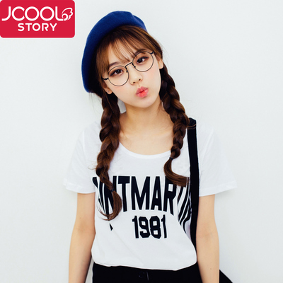 标题优化:【BUBU】韩国2015夏装新款1981印花宽松短袖t恤韩版纯棉女装上衣