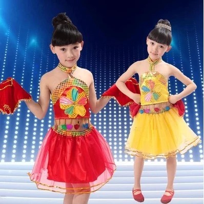 标题优化:新款大红二人转儿童秧歌服演出服元旦舞蹈服装
