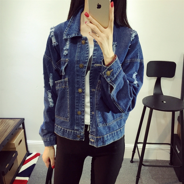 萱萱大码女装2015秋季新品胖MM时尚新款加肥加大牛仔外套