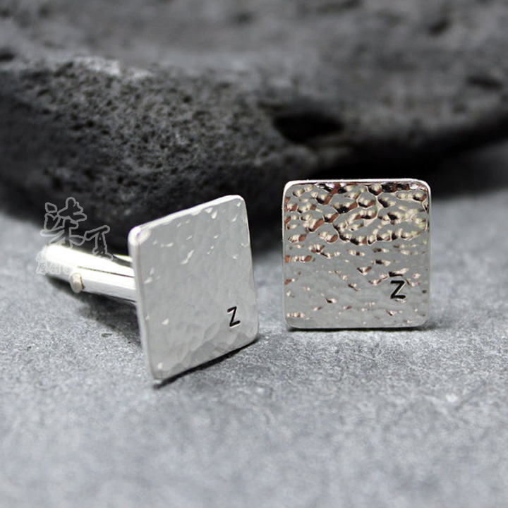 [Handmade silver manual customized Silver Cufflinks Lettering square sleeve nail Shirts High-end giftin the Accessories/Leather belt/Hat/Muffler , Cufflink category - from Buy2taobao.com to provide professional Taobao agent buy service